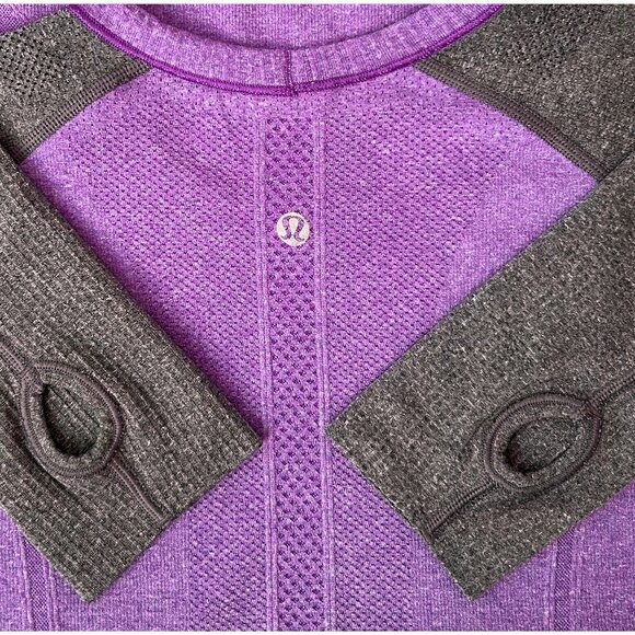 Lululemon Purple Gray Colorblock Seamless Long Sleeve Top Women’s Size 12 - Picture 6 of 6